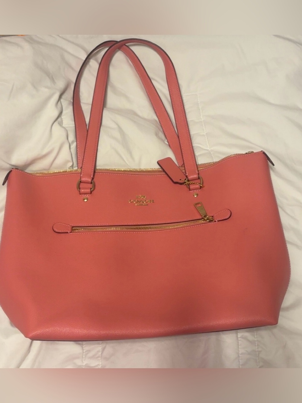 Coach Coral Leather Tote with Front Zip Pocket. Brand new without tags!